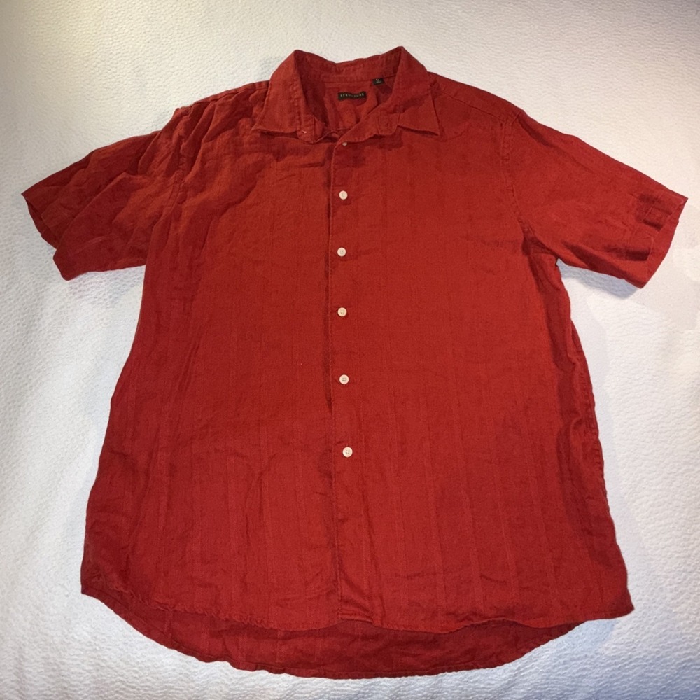 Vintage Structure 100% Linen Men's XL Short Sleeve Red Button Up Y2K